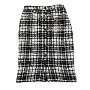 Banana Republic Black and White Boucle Wool Blend Plaid Button Down Skirt Size 4